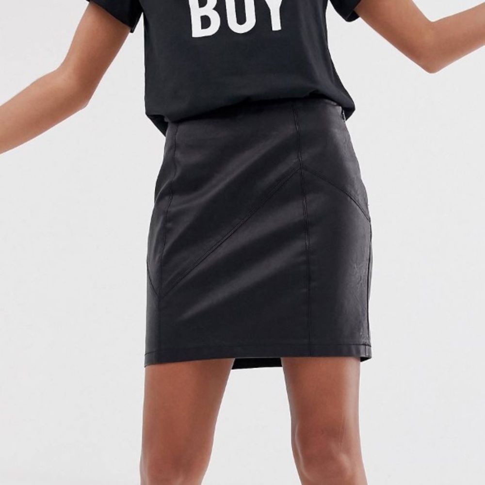 Noisy May Black Faux Leather Skirt Size S
